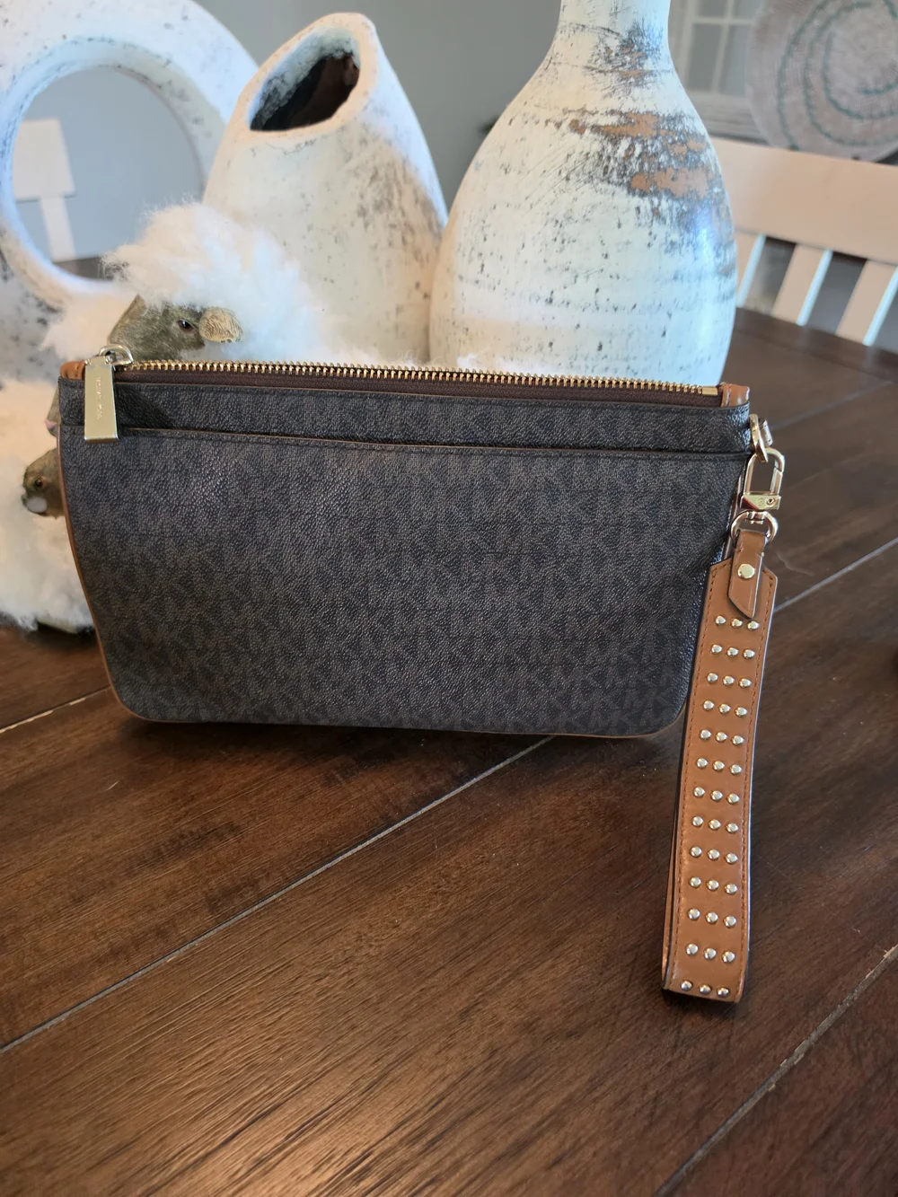 Michael Kors Brown and Tan Signature Wristlet Clutch